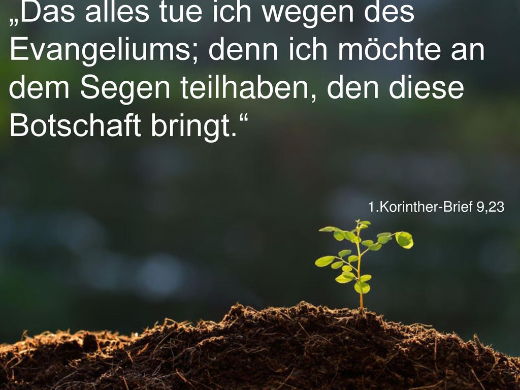 „Das alles tue ich wegen des Evangeliums; denn ich möchte an dem Segen teilhaben, den diese Botschaft bringt.