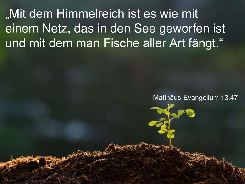„Mit dem Himmelreich ist es wie mit einem Netz, das in den See geworfen ist und mit dem man Fische aller Art fängt.