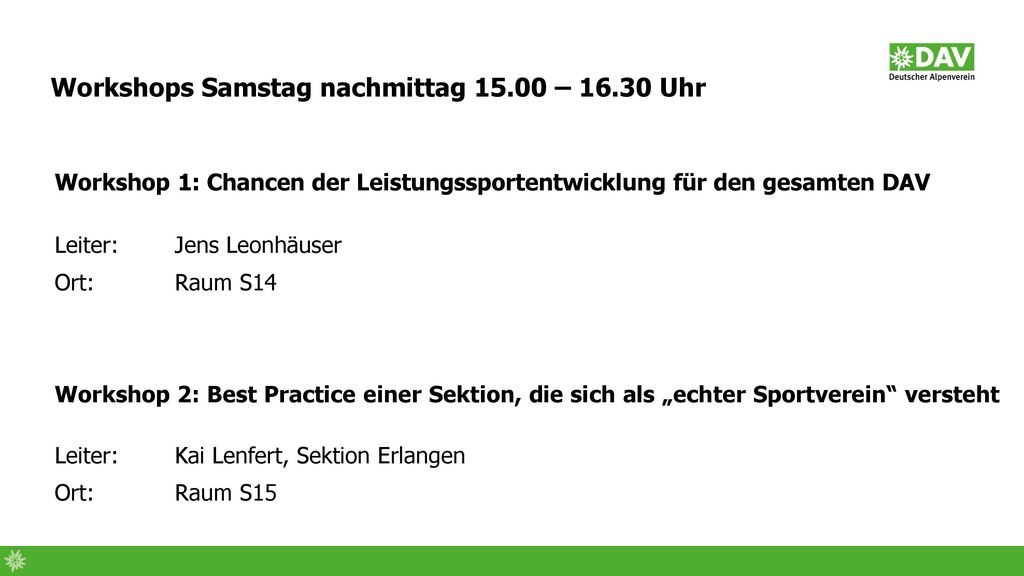 Workshops Samstag nachmittag – Uhr