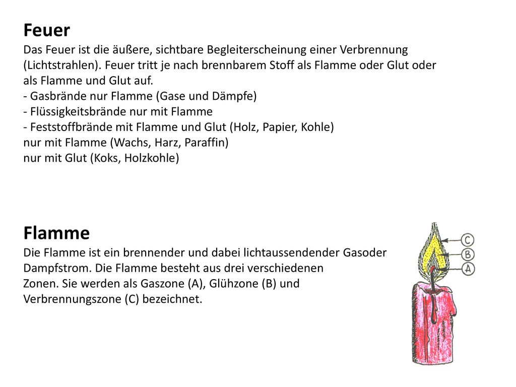 Feuer Das Feuer ist die äußere, sichtbare Begleiterscheinung einer Verbrennung.