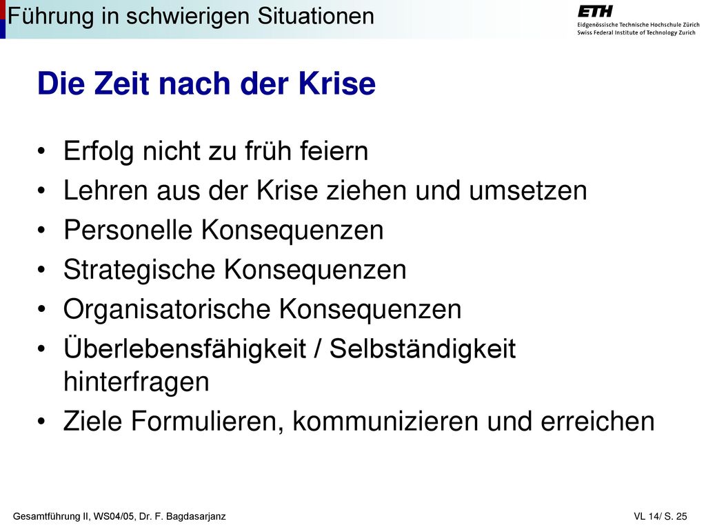 Die Zeit nach der Krise Erfolg nicht zu früh feiern