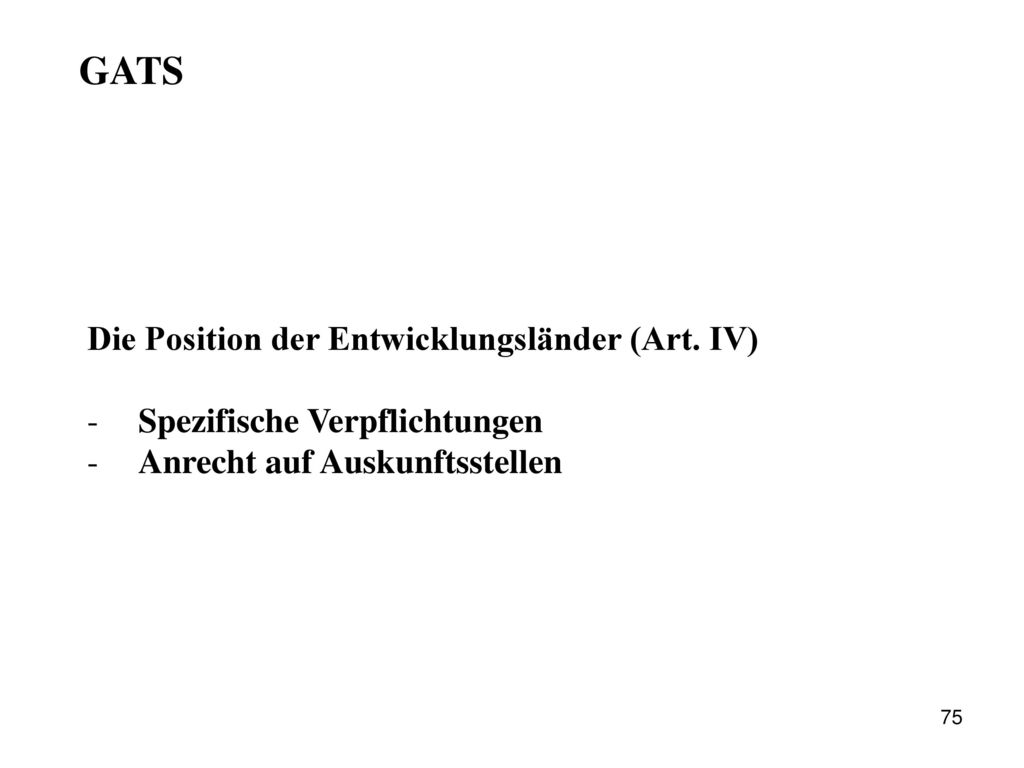 GATS Die Position der Entwicklungsländer (Art. IV)