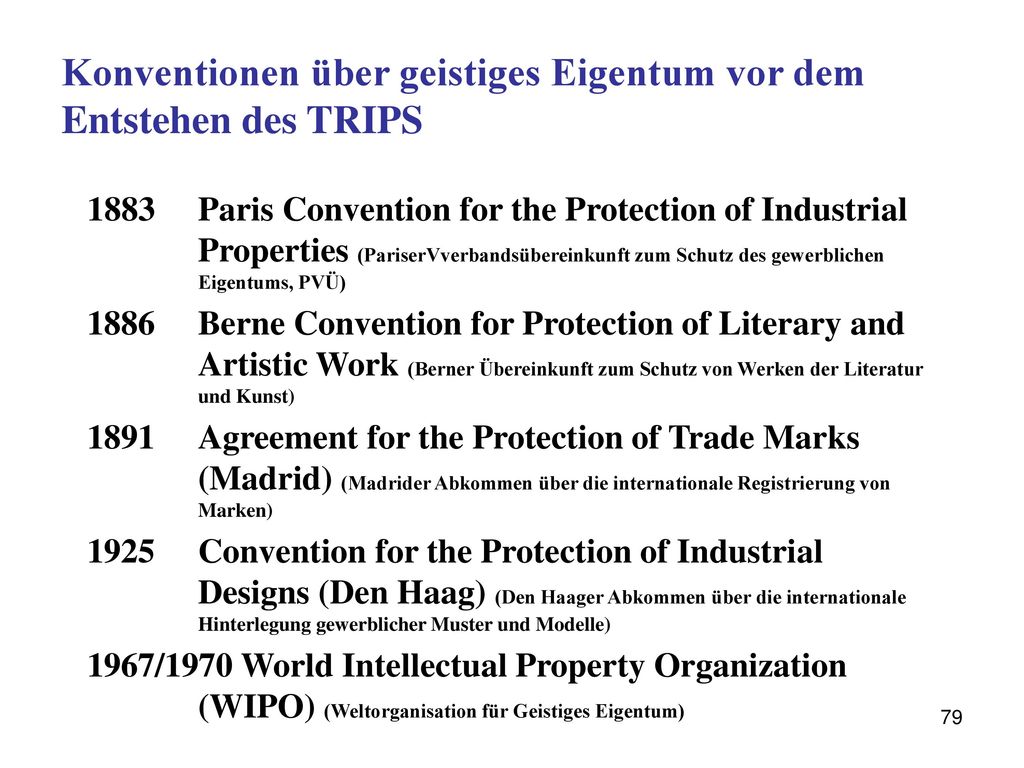 Konventionen über geistiges Eigentum vor dem Entstehen des TRIPS