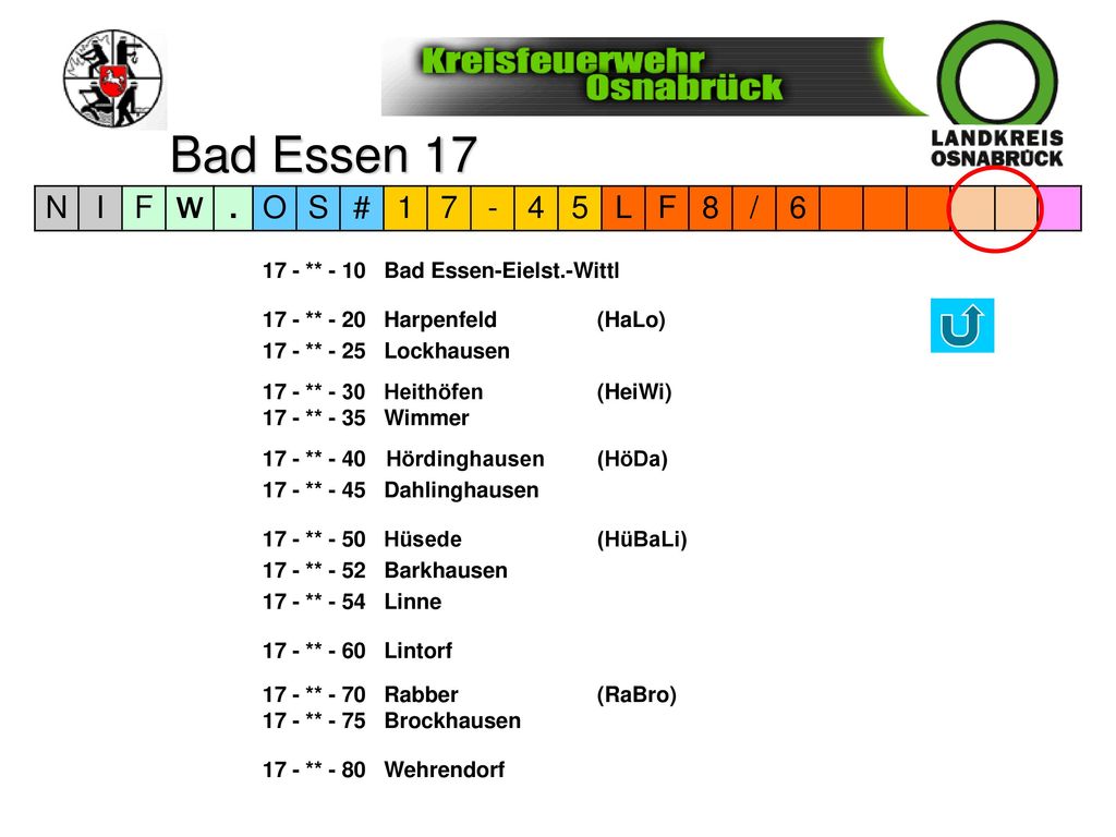 Bad Essen 17 N. I. F. W. . O. S. # L. 8. / ** - 10 Bad Essen-Eielst.-Wittl.