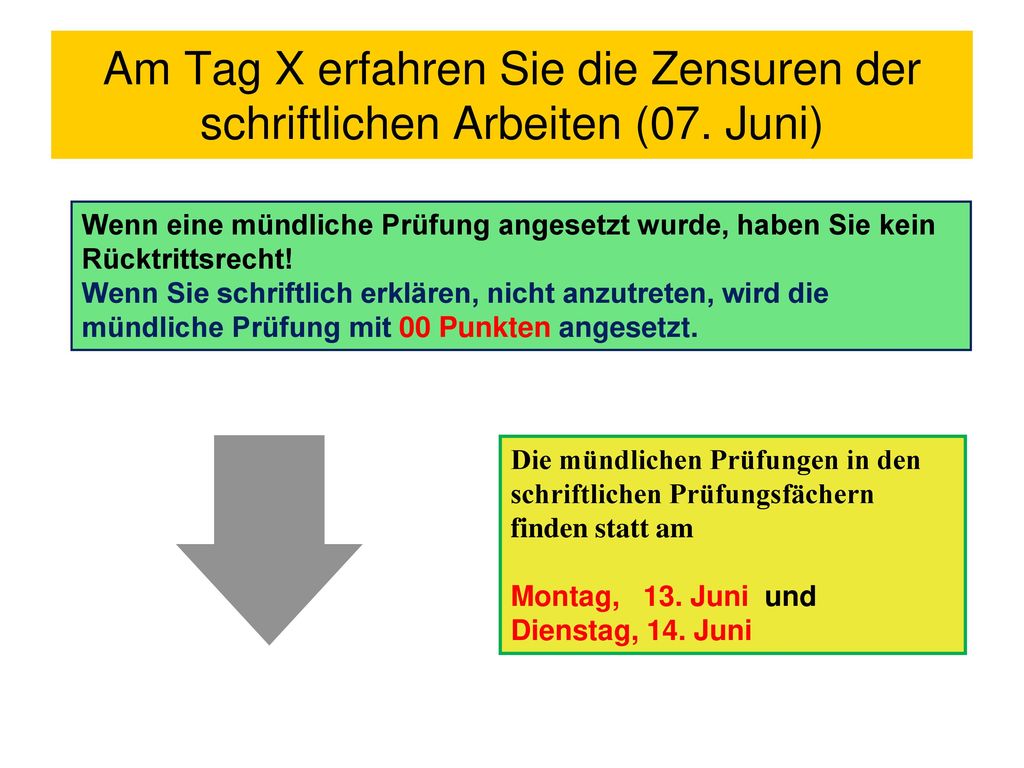 Am Tag X erfahren Sie die Zensuren der schriftlichen Arbeiten (07