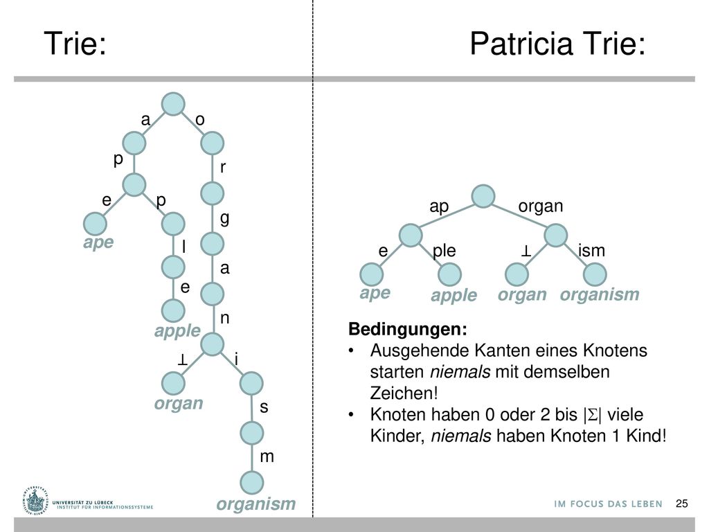 Trie: Patricia Trie: a o p r e p ap organ g ape l e ple ⊥ ism a e ape