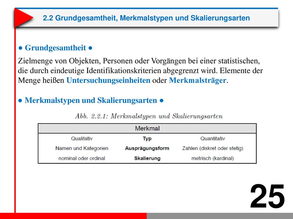 2.2 Grundgesamtheit, Merkmalstypen und Skalierungsarten