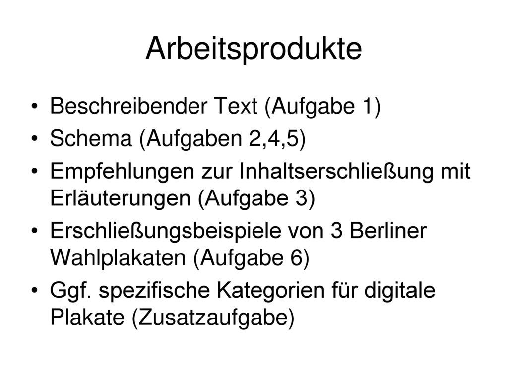 Arbeitsprodukte Beschreibender Text (Aufgabe 1)