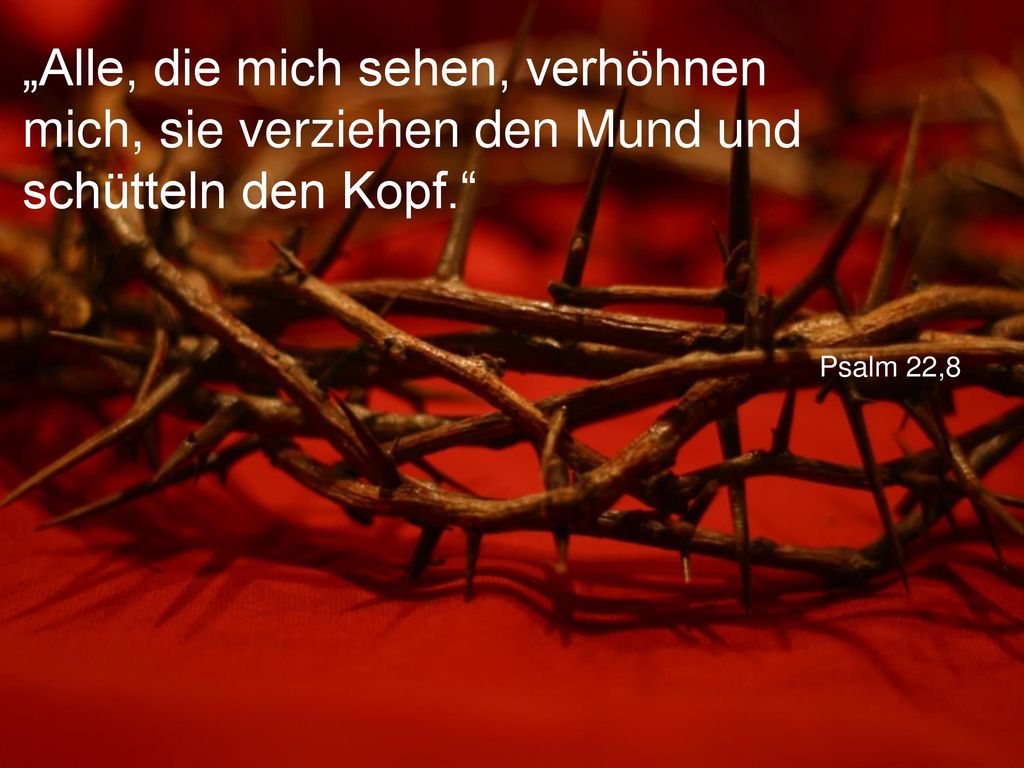 „Alle, die mich sehen, verhöhnen mich, sie verziehen den Mund und schütteln den Kopf.