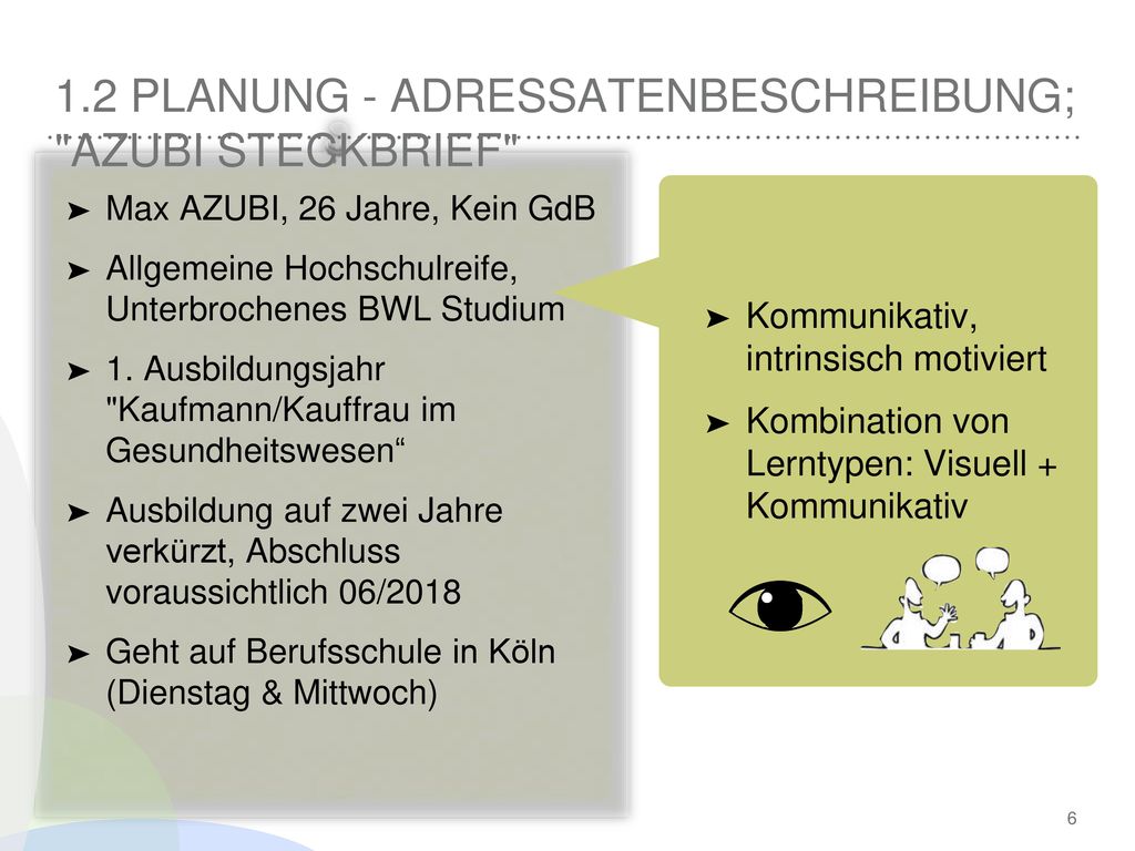1.2 Planung - Adressatenbeschreibung; Azubi Steckbrief