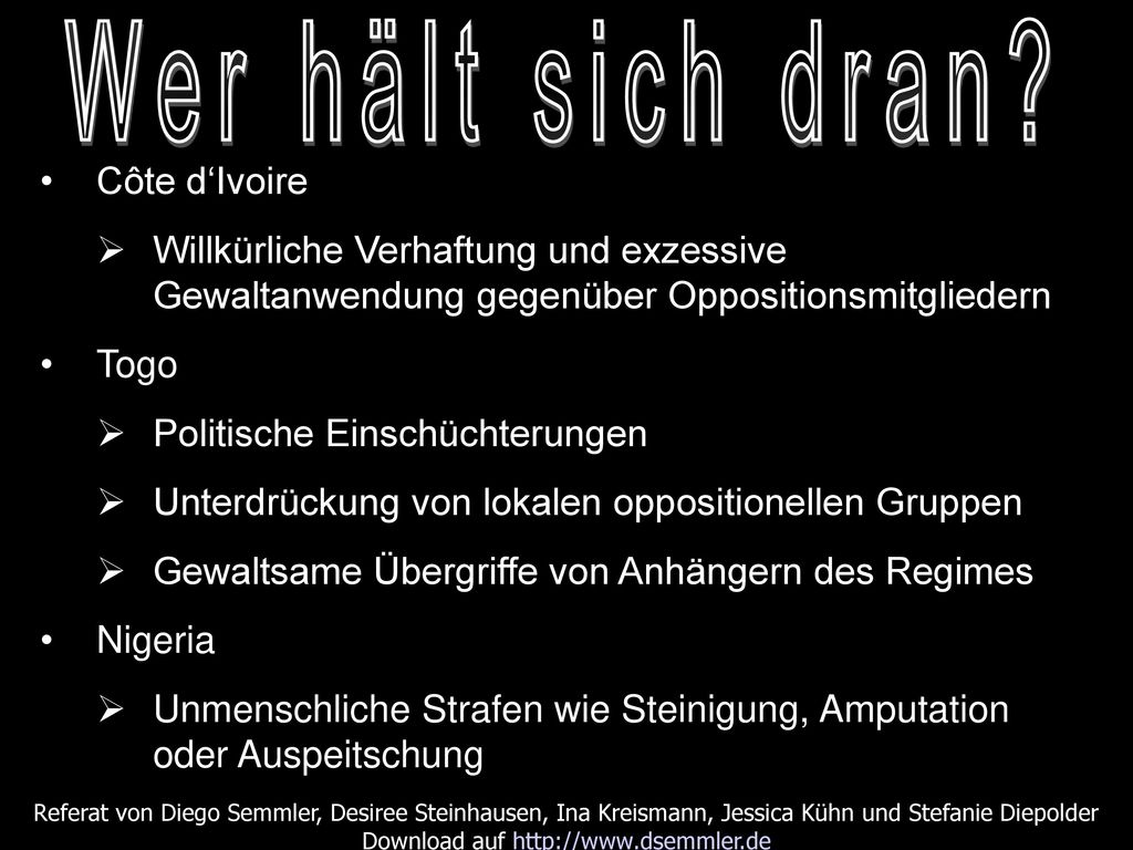 Wer hält sich dran Côte d‘Ivoire. Willkürliche Verhaftung und exzessive Gewaltanwendung gegenüber Oppositionsmitgliedern.