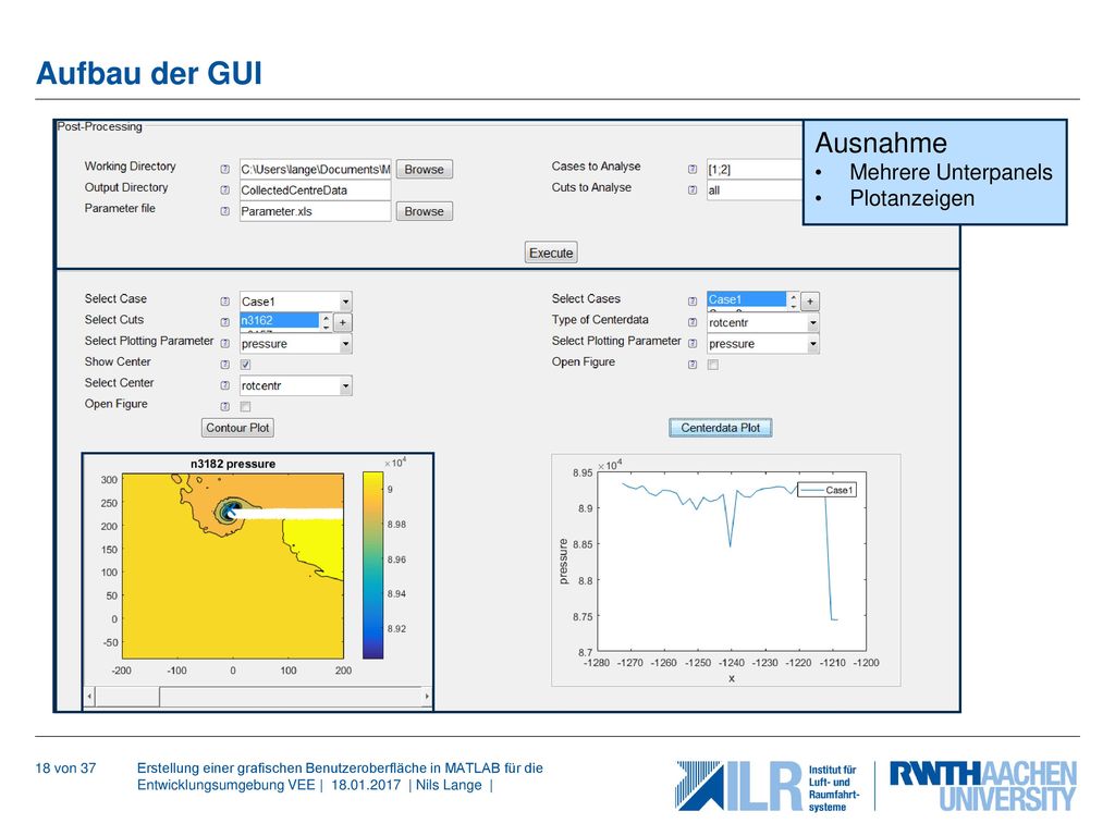 Aufbau der GUI Ausnahme Mehrere Unterpanels Plotanzeigen 18 von 37
