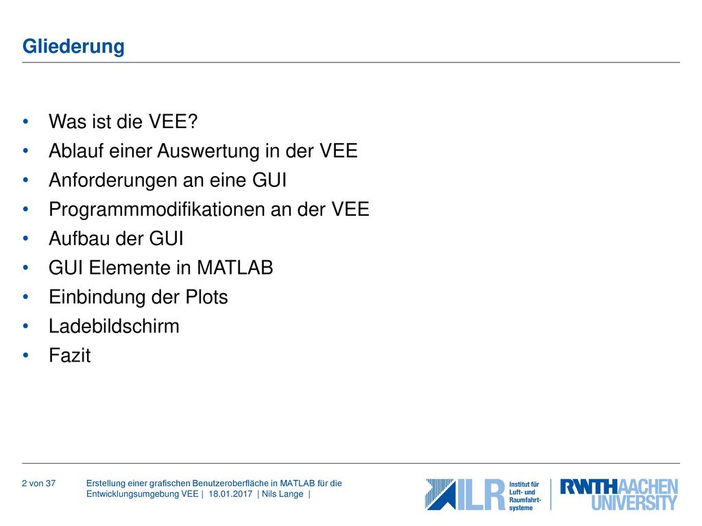 Ablauf einer Auswertung in der VEE Anforderungen an eine GUI