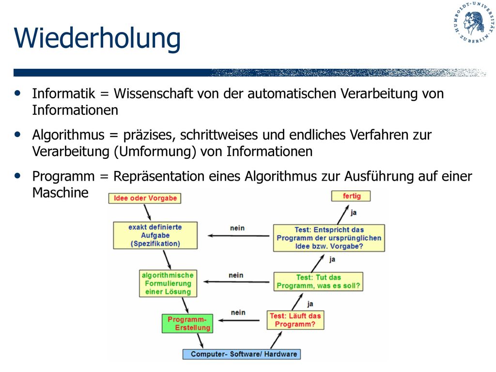 Wiederholung Informatik = Wissenschaft von der automatischen Verarbeitung von Informationen.