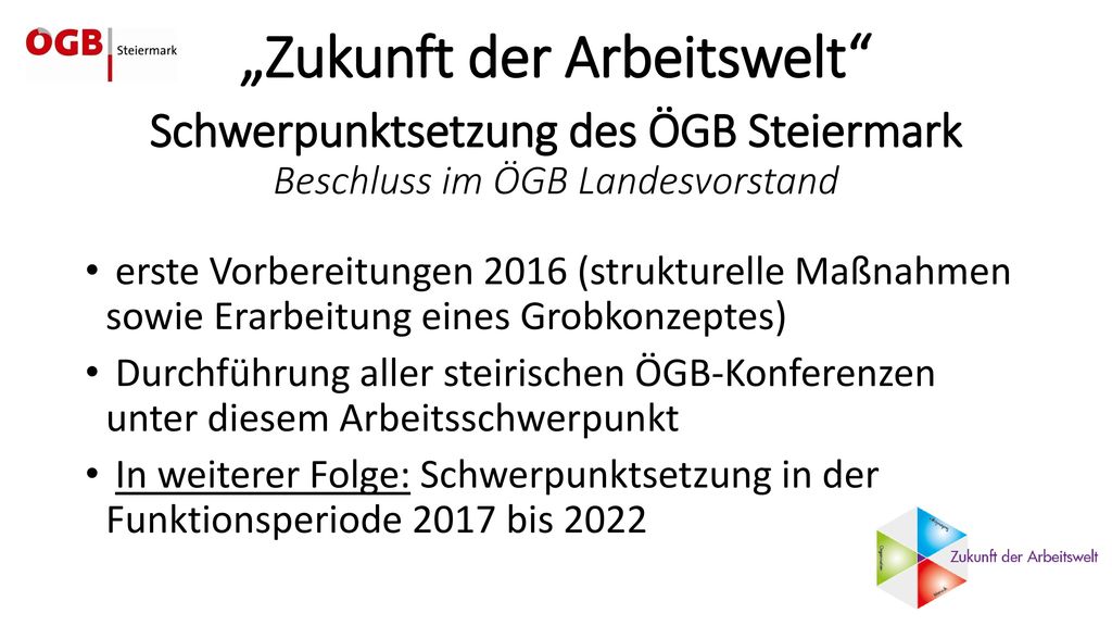 „Zukunft der Arbeitswelt Schwerpunktsetzung des ÖGB Steiermark Beschluss im ÖGB Landesvorstand