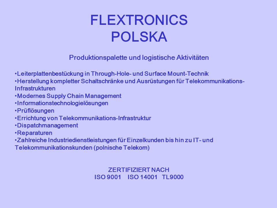 Produktionspalette und logistische Aktivitäten