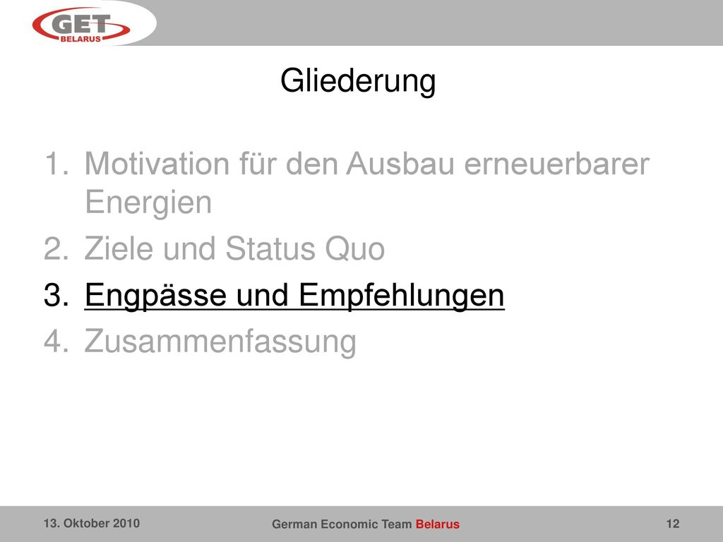 Motivation für den Ausbau erneuerbarer Energien Ziele und Status Quo