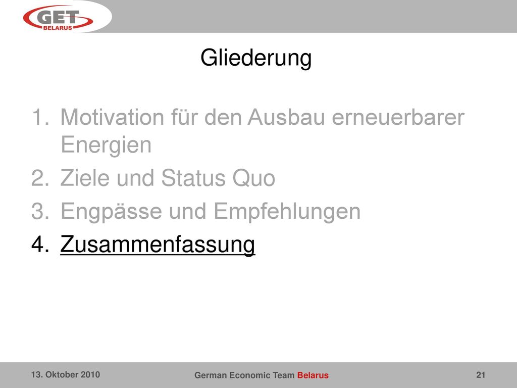 Motivation für den Ausbau erneuerbarer Energien Ziele und Status Quo