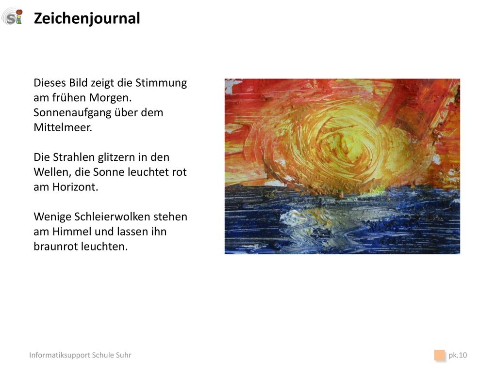 Zeichenjournal Dieses Bild zeigt die Stimmung am frühen Morgen. Sonnenaufgang über dem Mittelmeer.