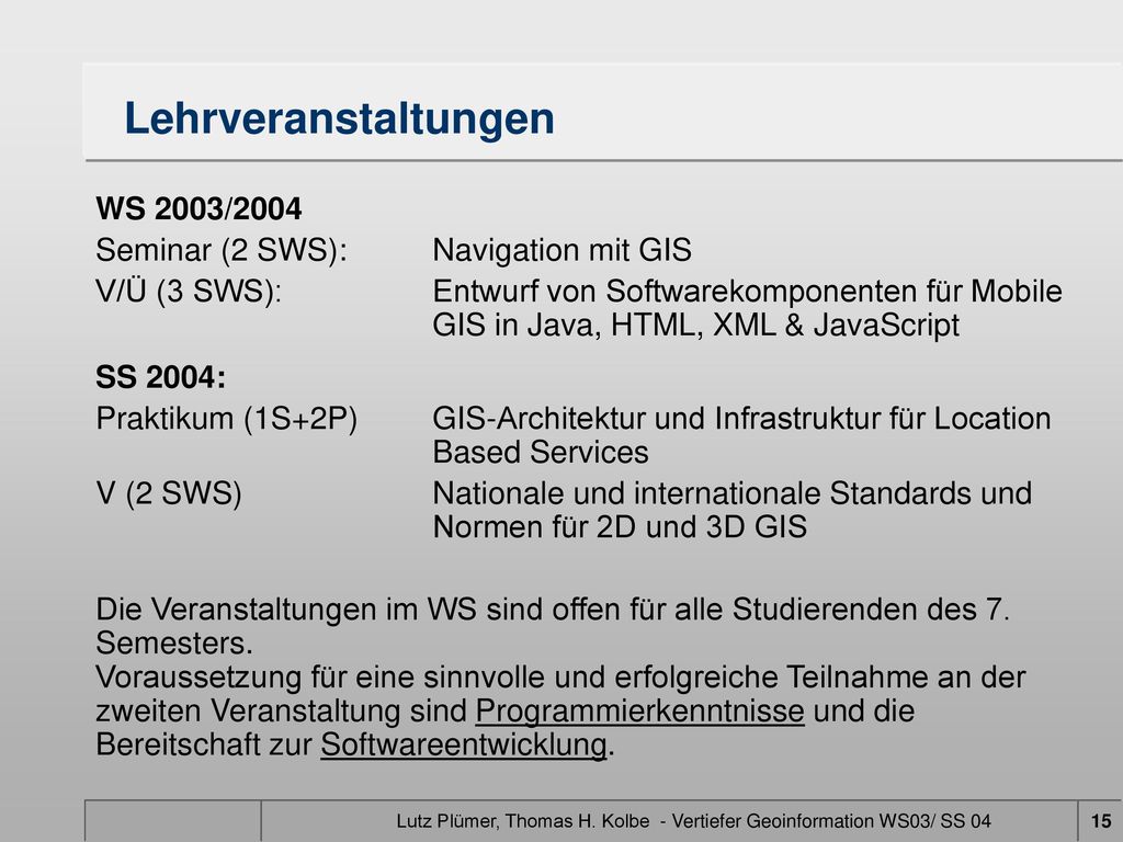 Lutz Plümer, Thomas H. Kolbe - Vertiefer Geoinformation WS03/ SS 04