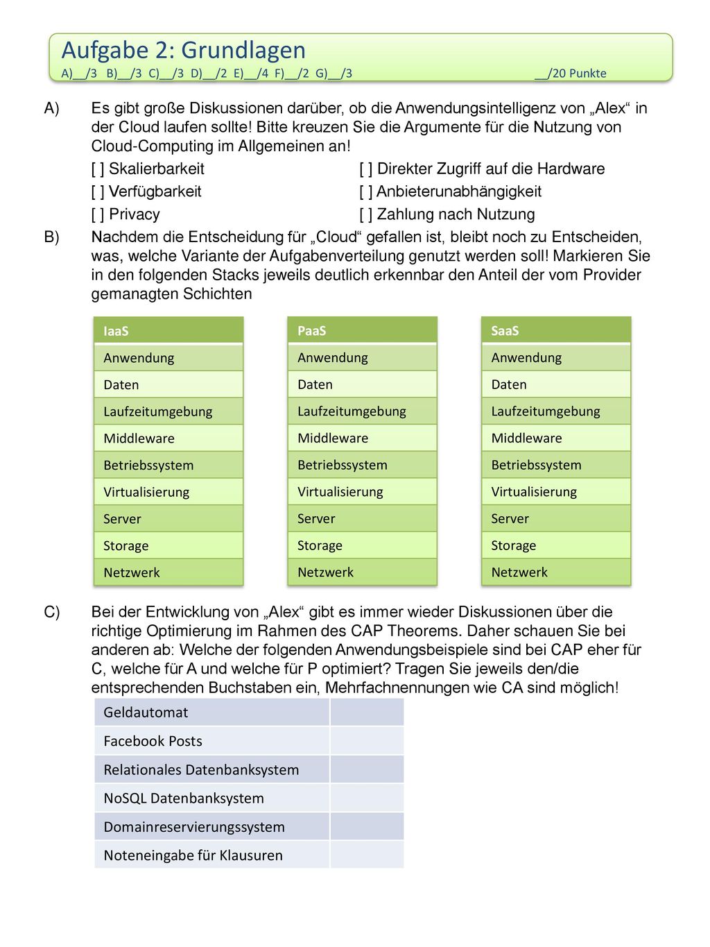 Aufgabe 2: Grundlagen A)__/3 B)__/3 C)__/3 D)__/2 E)__/4 F)__/2 G)__/3 __/20 Punkte.