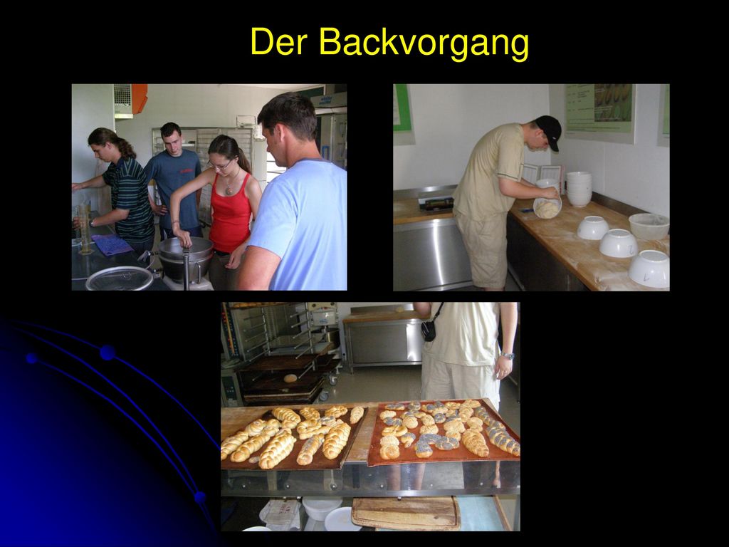 Der Backvorgang Danach haben wir selbst Brötchen gebacken, die schmecken gut.