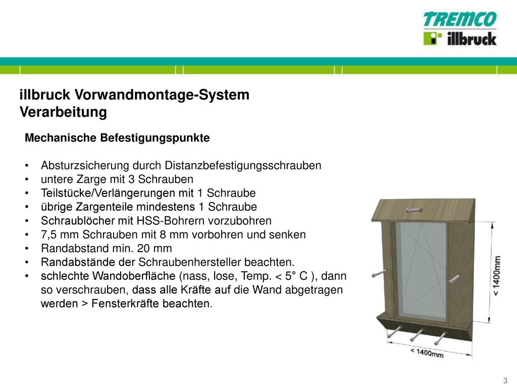 illbruck Vorwandmontage-System Verarbeitung