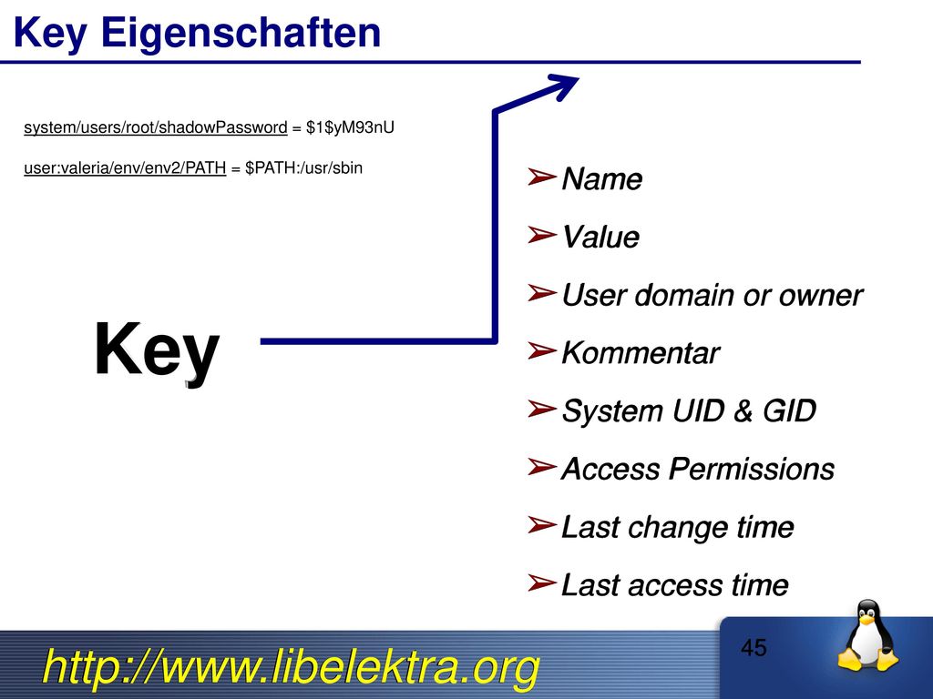 Key Key Eigenschaften Name Value User domain or owner Kommentar