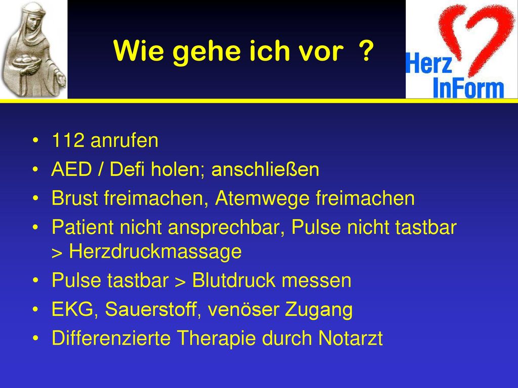 Wie gehe ich vor 112 anrufen AED / Defi holen; anschließen