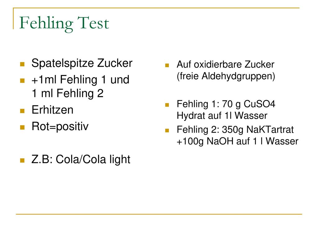 Fehling Test Spatelspitze Zucker +1ml Fehling 1 und 1 ml Fehling 2
