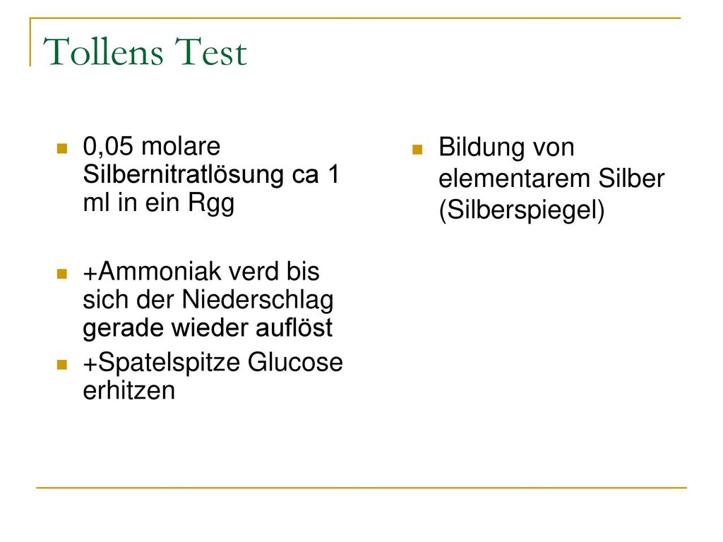 Tollens Test 0,05 molare Silbernitratlösung ca 1 ml in ein Rgg