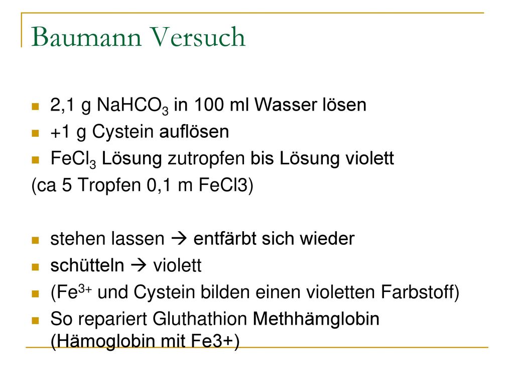 Baumann Versuch 2,1 g NaHCO3 in 100 ml Wasser lösen
