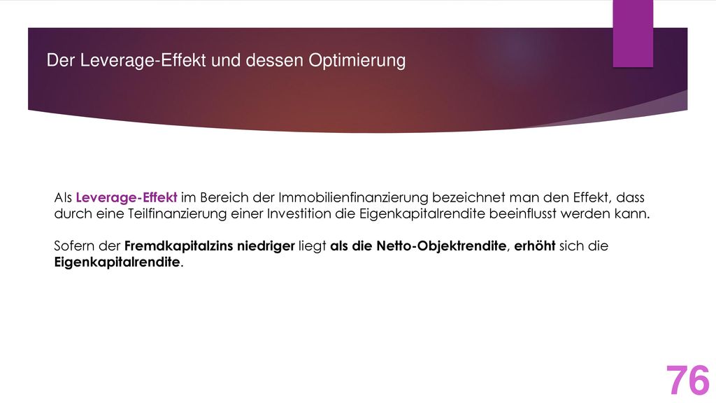 Der Leverage-Effekt und dessen Optimierung