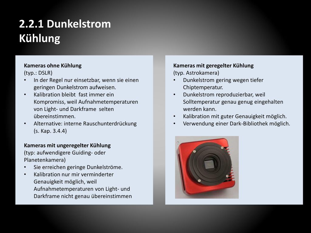 2.2.1 Dunkelstrom Kühlung Kameras ohne Kühlung (typ.: DSLR)