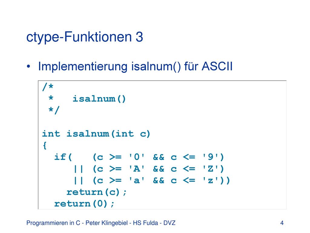 ctype-Funktionen 3 Implementierung isalnum() für ASCII