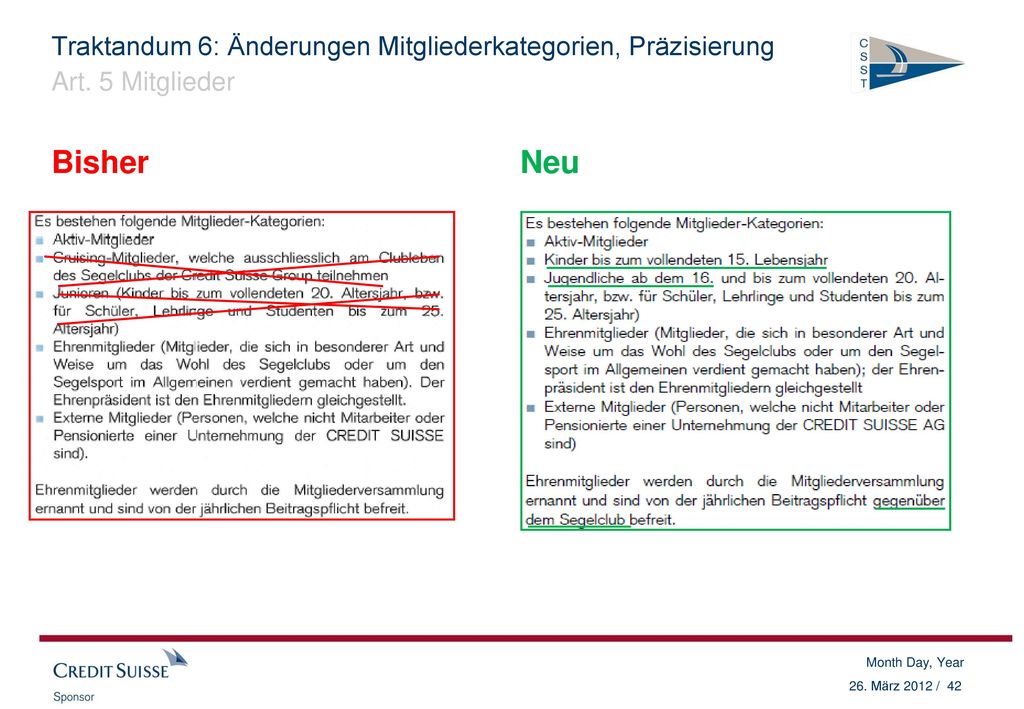 Traktandum 6: Änderungen Mitgliederkategorien, Präzisierung Art