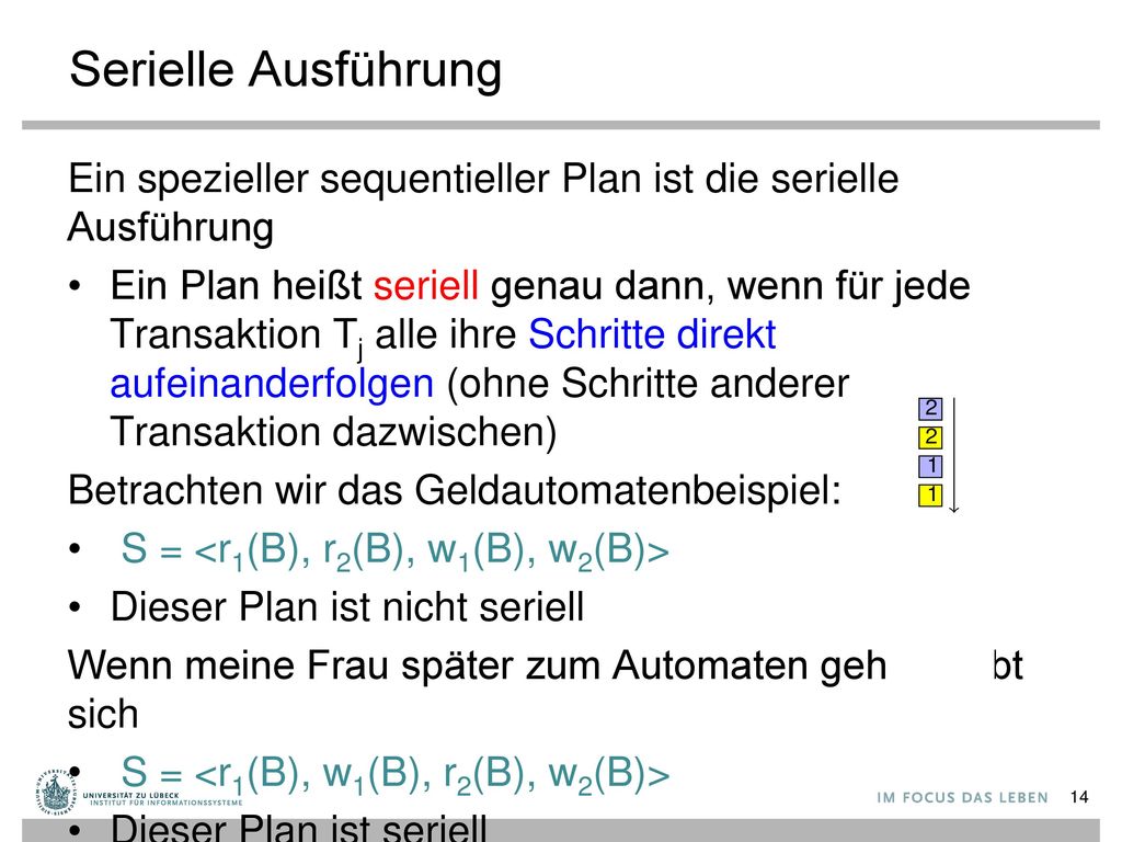 Serielle Ausführung Ein spezieller sequentieller Plan ist die serielle Ausführung.