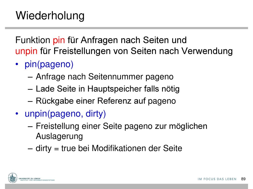 Wiederholung Funktion pin für Anfragen nach Seiten und unpin für Freistellungen von Seiten nach Verwendung.