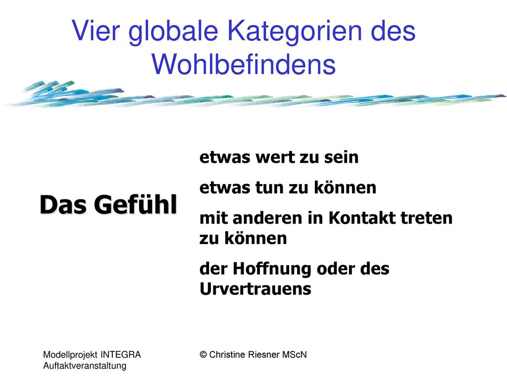 Vier globale Kategorien des Wohlbefindens