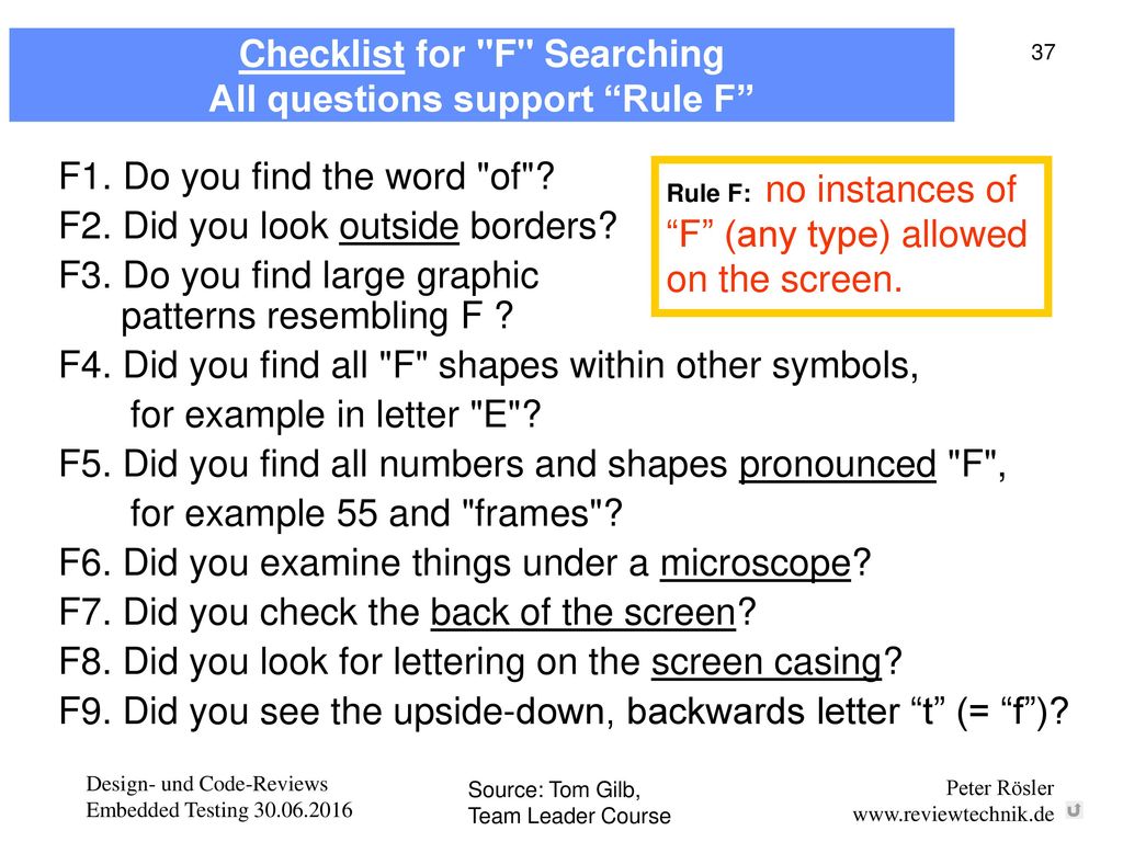 Checklist for F Searching All questions support Rule F