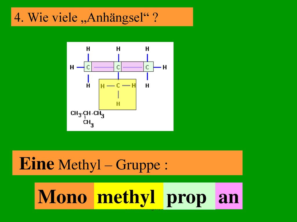 Mono methyl prop an Eine Methyl – Gruppe : 4. Wie viele „Anhängsel