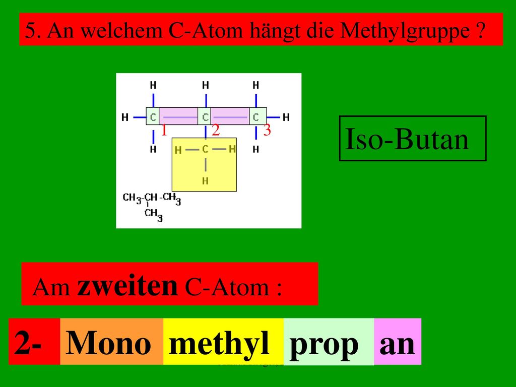 2- Mono methyl prop an Iso-Butan Am zweiten C-Atom :