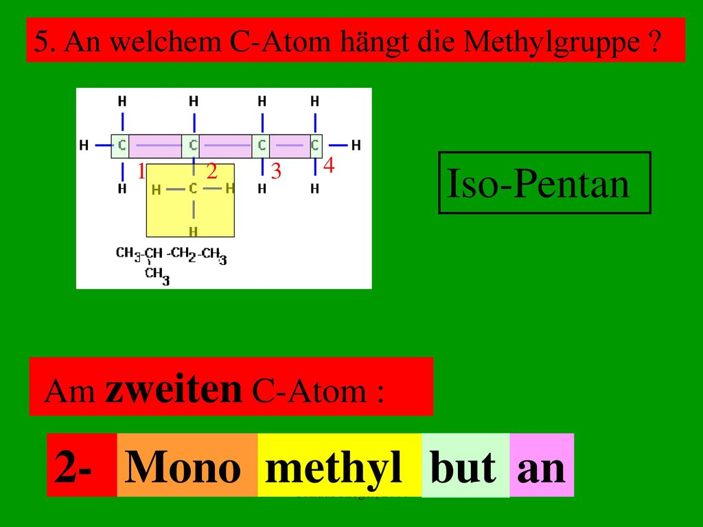 2- Mono methyl but an Iso-Pentan Am zweiten C-Atom :