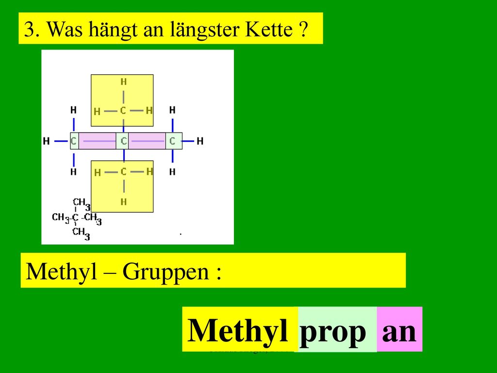 Methyl prop an Methyl – Gruppen : 3. Was hängt an längster Kette