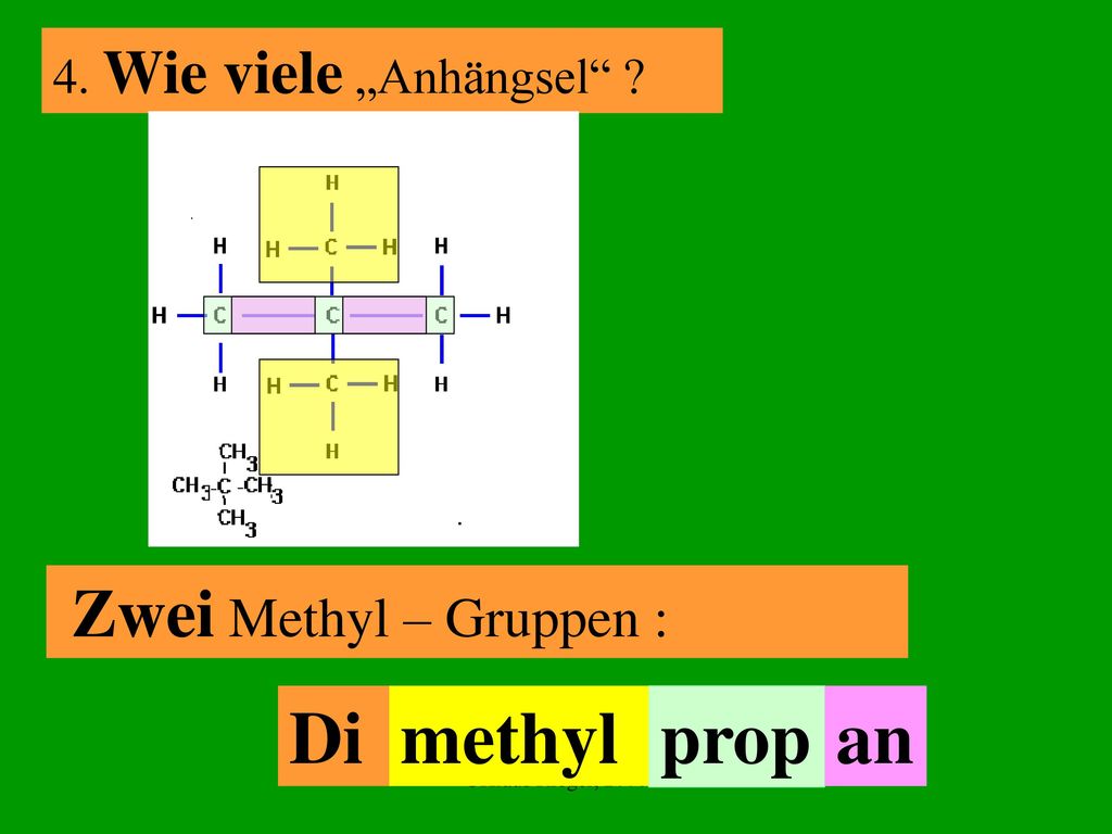 Di methyl prop an Zwei Methyl – Gruppen : 4. Wie viele „Anhängsel