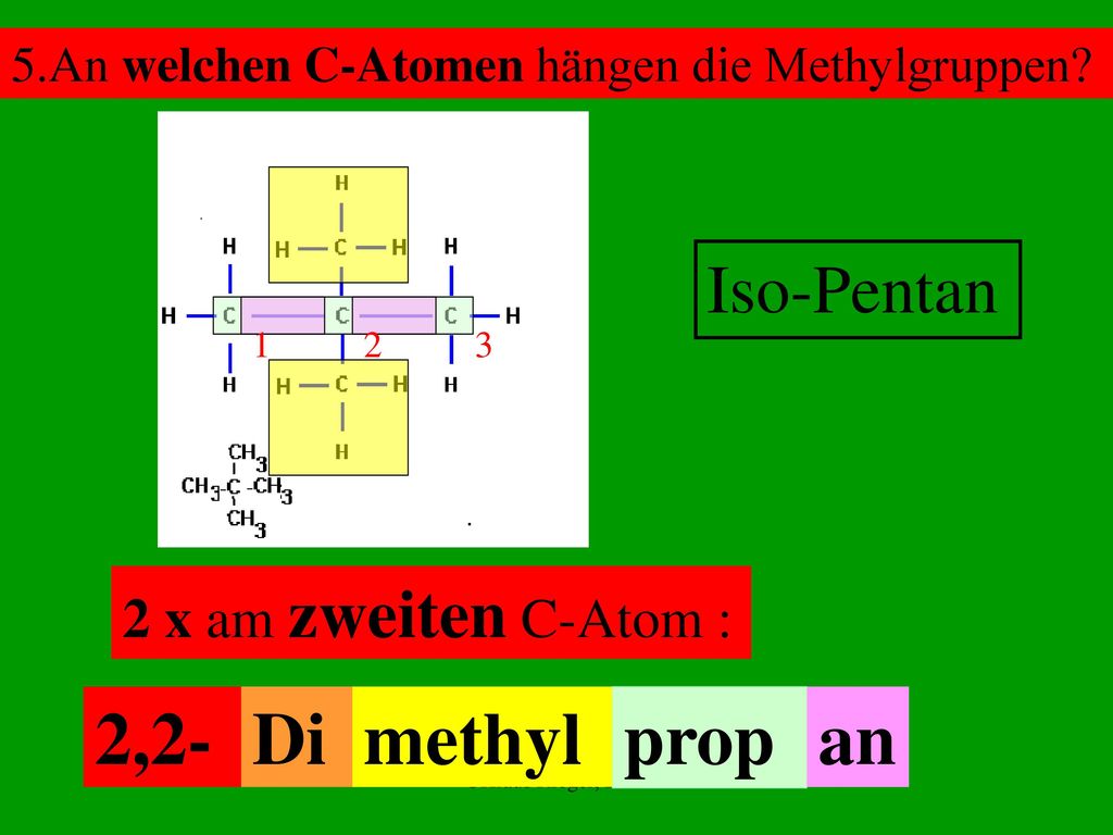 2,2- Di methyl prop an Iso-Pentan 2 x am zweiten C-Atom :
