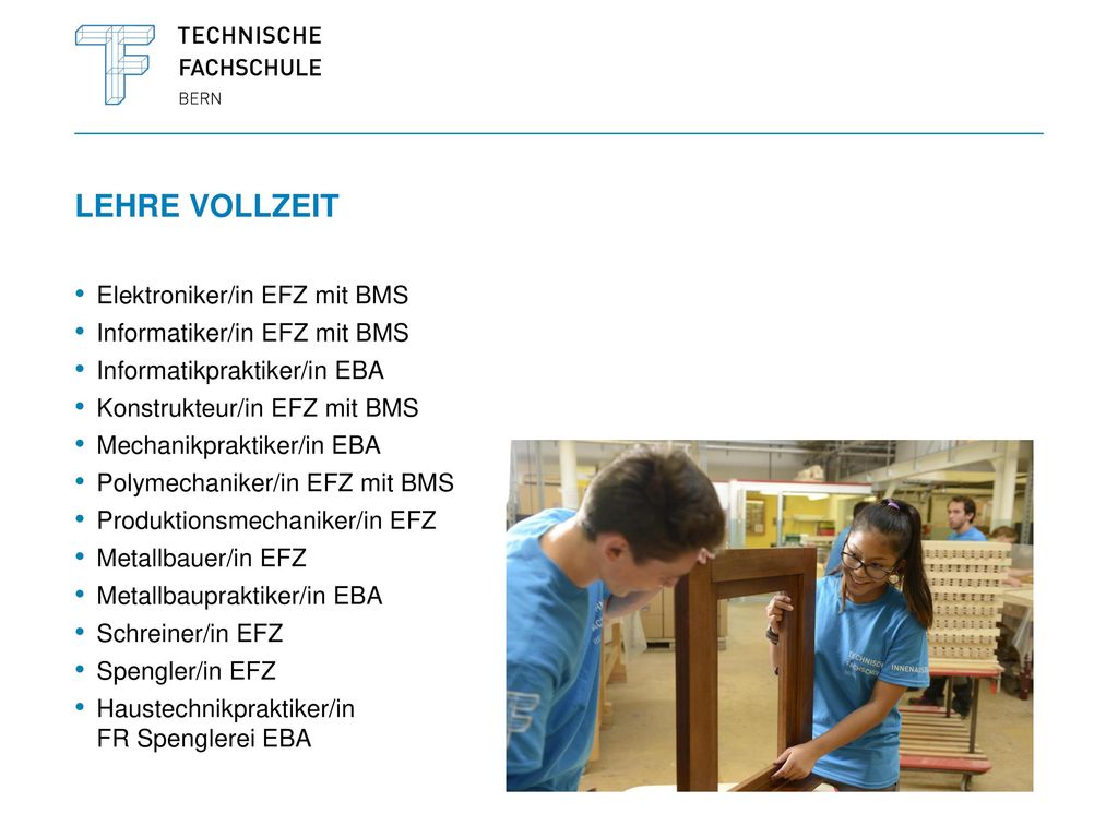 Lehre Vollzeit Elektroniker/in EFZ mit BMS Informatiker/in EFZ mit BMS