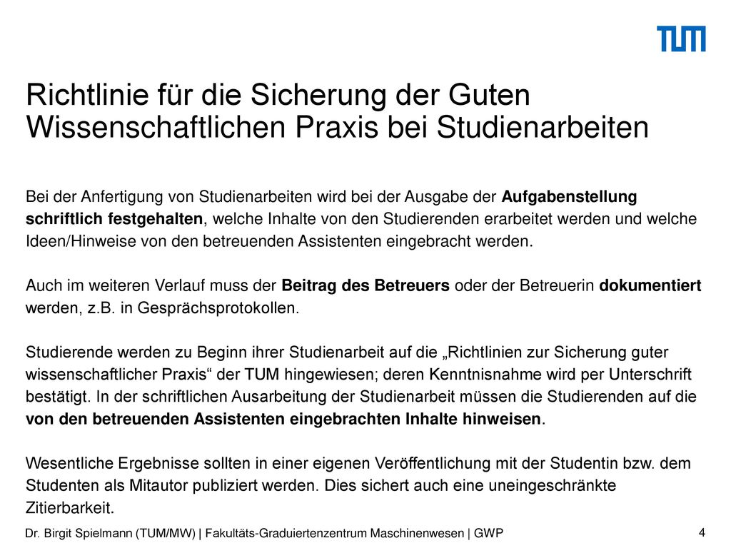 Richtlinie für die Sicherung der Guten Wissenschaftlichen Praxis bei Studienarbeiten