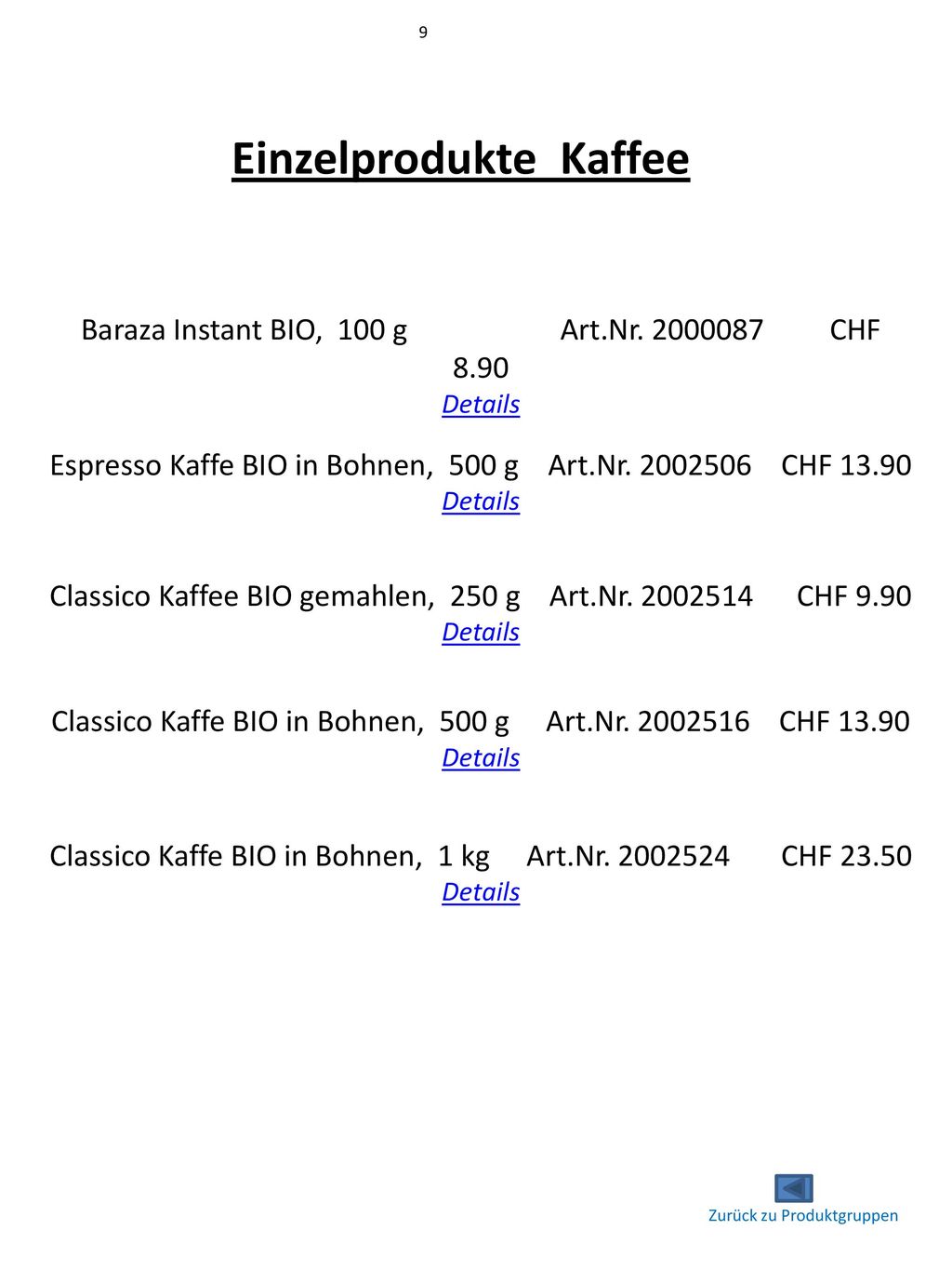 Einzelprodukte Kaffee