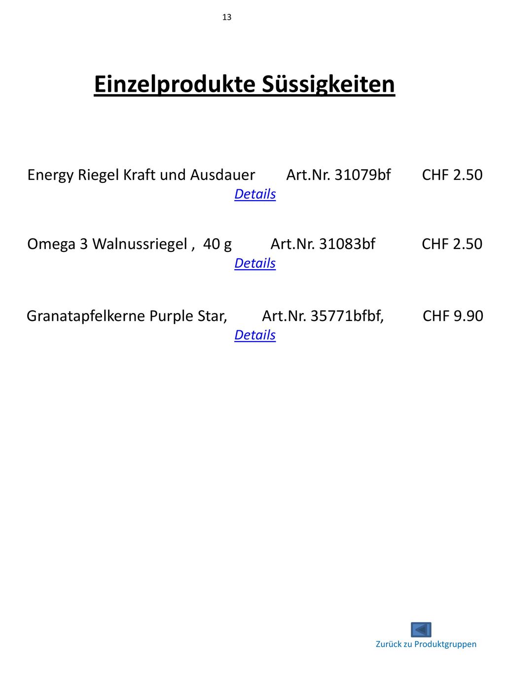 Einzelprodukte Süssigkeiten
